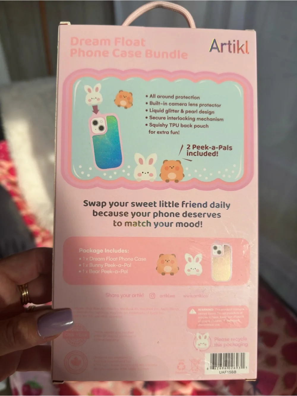 Dream Float Pink & Mint iPhone 15 Pro Max Case with Bunny and Bear